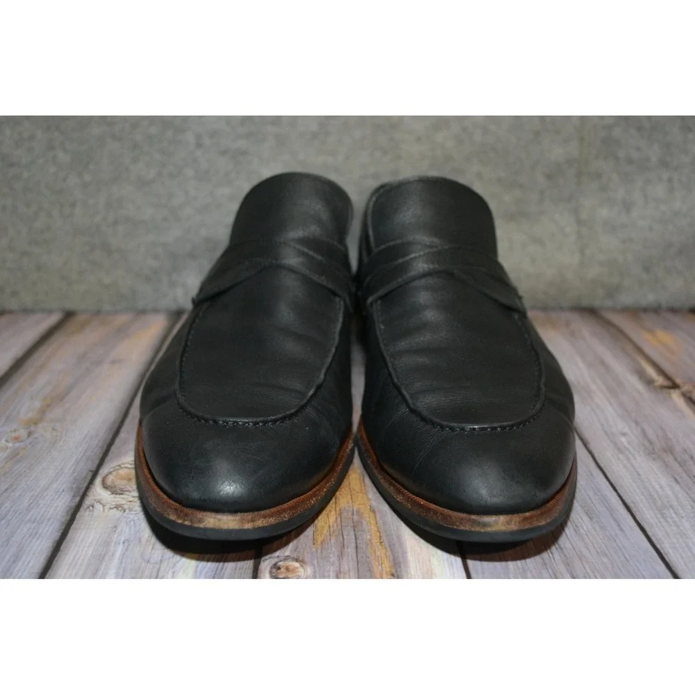 Di Bianco Shoes Mens 10 Black‎ Leather Slip On Dress Rubber Sole Loafers - Italy